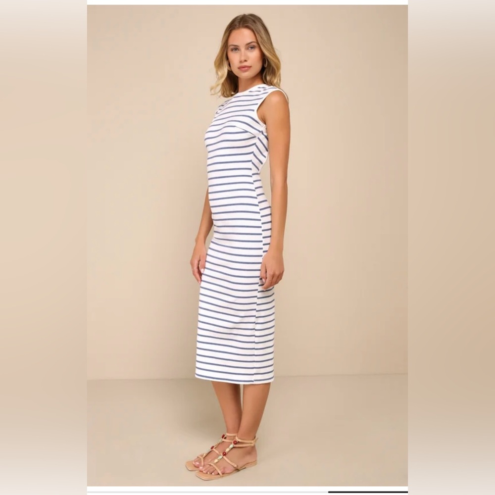 NEW! Lulu's Nautical Striped Midi Dress - White & Blue - Picture 3 of 4